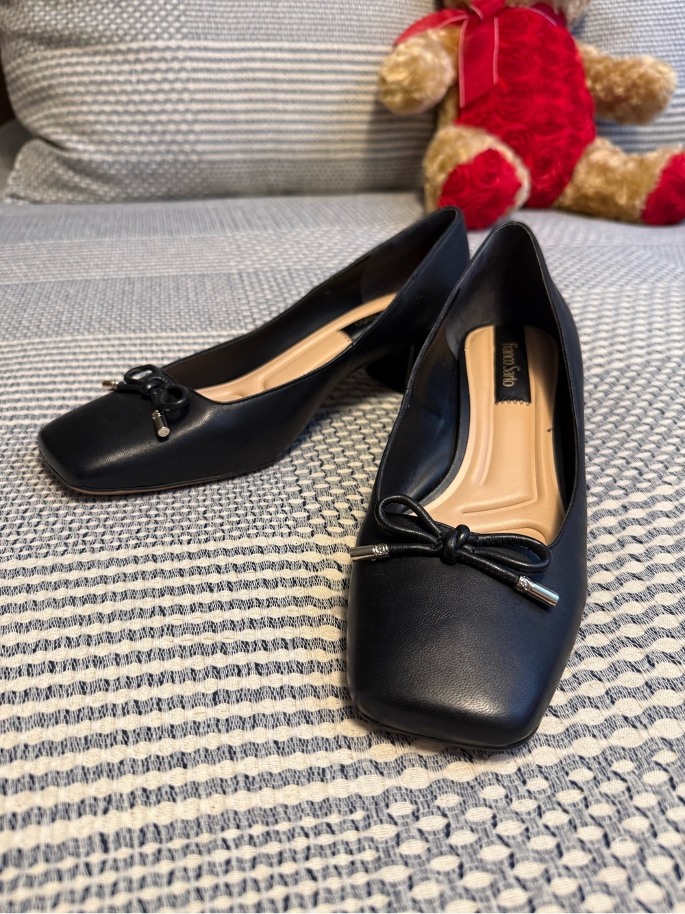 Franco Sarto Classic Black Women's Square-Toe Bow Pumps